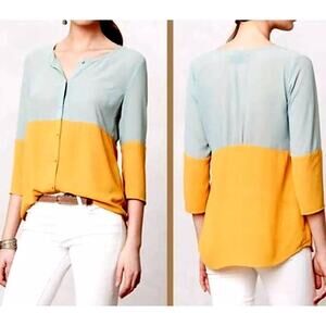 Sunday In Brooklyn Button Up Shirt sz Small Colorblock Relaxed Sheer 3/4 Sleeve